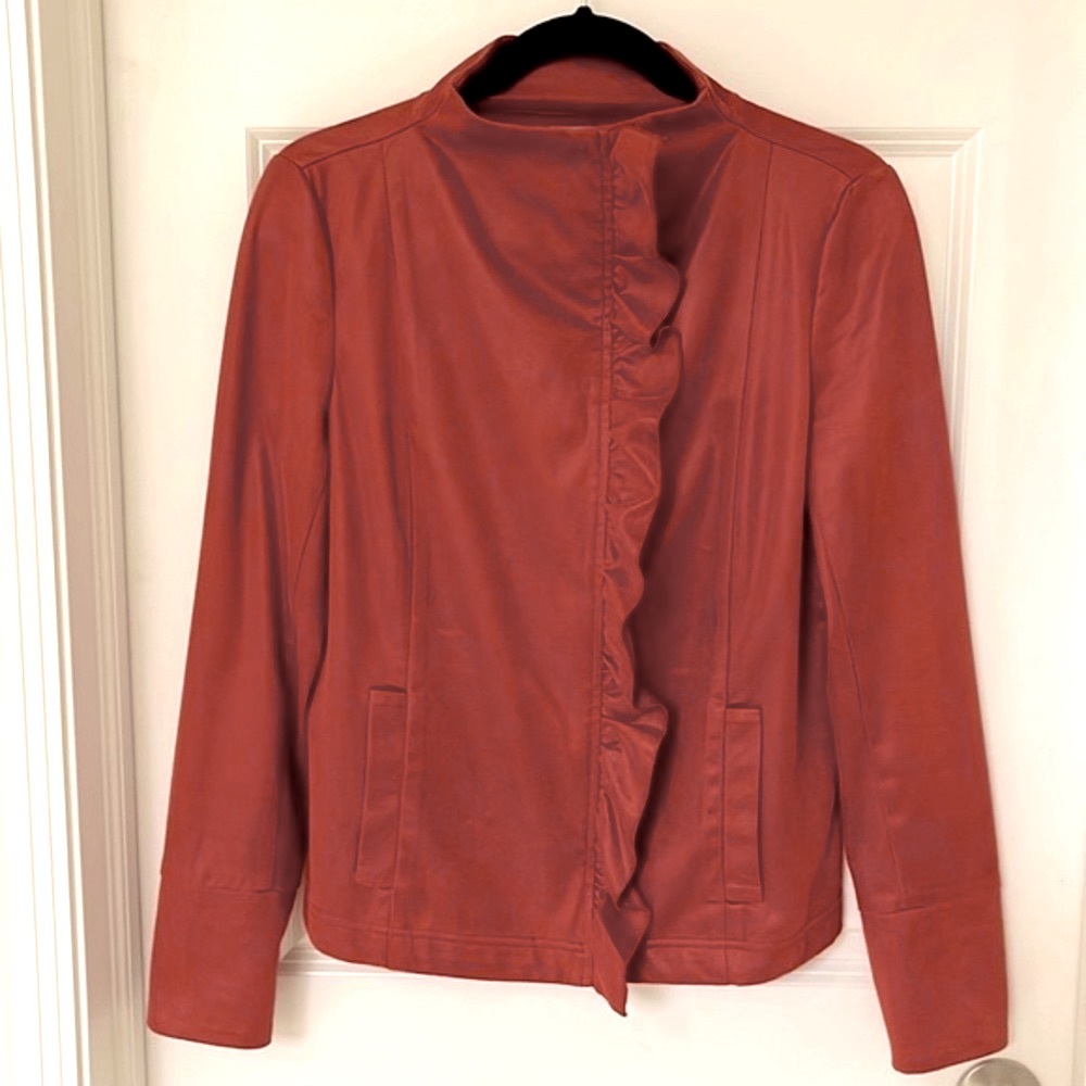 Short Red Ruffle Faux Suede Jacket❤️
